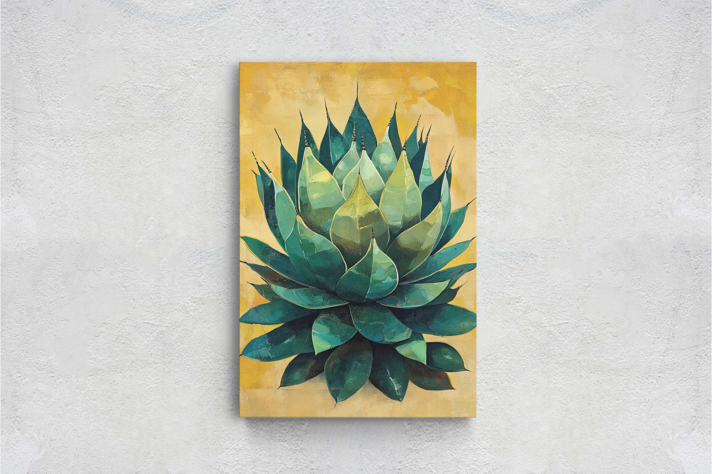 Agave Painting, Yellow Green Cactus, Desert Art, Mexico Art