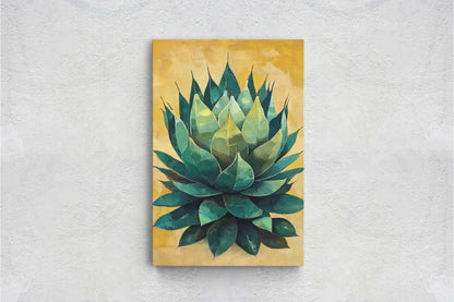 Agave Painting, Yellow Green Cactus, Desert Art, Mexico Art