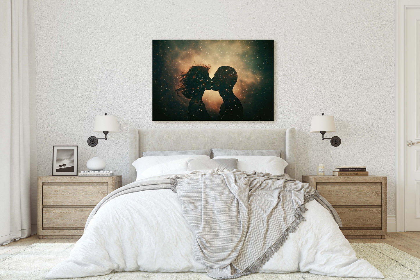Couple Kissing, Loving Celestial, Sensual Decor, Lovers, Love, Romance Art, Intimate Partners, Canvas Art Print, Ready to Hang