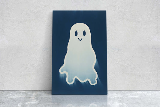 Cute Ghost Illustration, Halloween Ghost, Friendly Ghost, Happy Ghost, Fun Spirit, Halloween Poster, Canvas Art, Kid Friendly Halloween