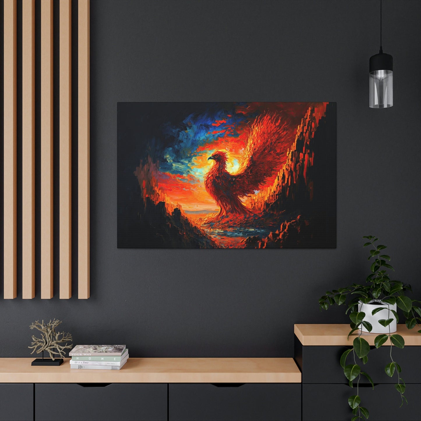 Phoenix Colorful Canvas Art Ready To Hang Large Print, Oil Painting, Fantasy, Mythical Creature, Mythology, Fire Bird, Dramatic