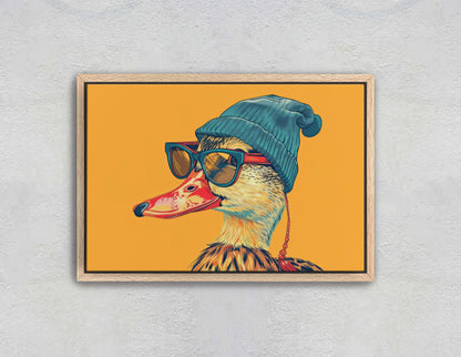 Hipster Duck, Pop Art, Street Art, Graffiti Painting, Animal Sunglasses, Orange Blue, Fun Quirky, Large Art Print, Kids Room, Boys Room