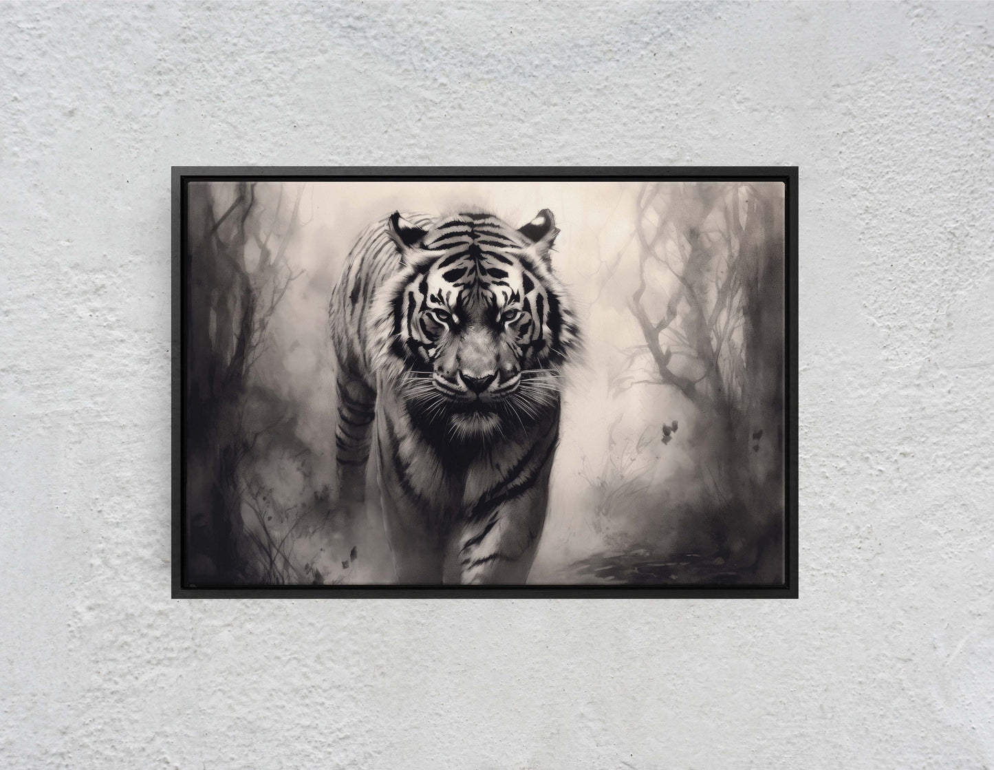 Tiger Forest, Black and White, Animal Print, Contemporary Art, Modern Art, Tiger Photo, Photograph, Canvas Art Print, Ready to Hang