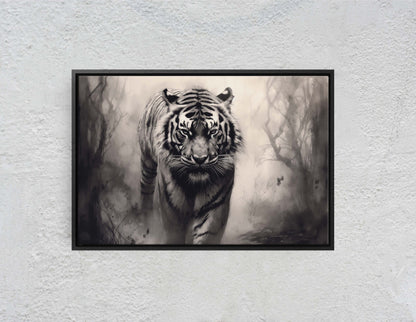 Tiger Forest, Black and White, Animal Print, Contemporary Art, Modern Art, Tiger Photo, Photograph, Canvas Art Print, Ready to Hang
