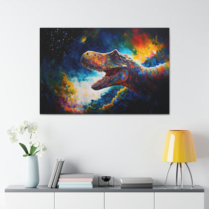 T-Rex Canvas Art Ready To Hang Large Print, Oil Painting, Colorful, tyrannosaurus, Space, Dinosaur