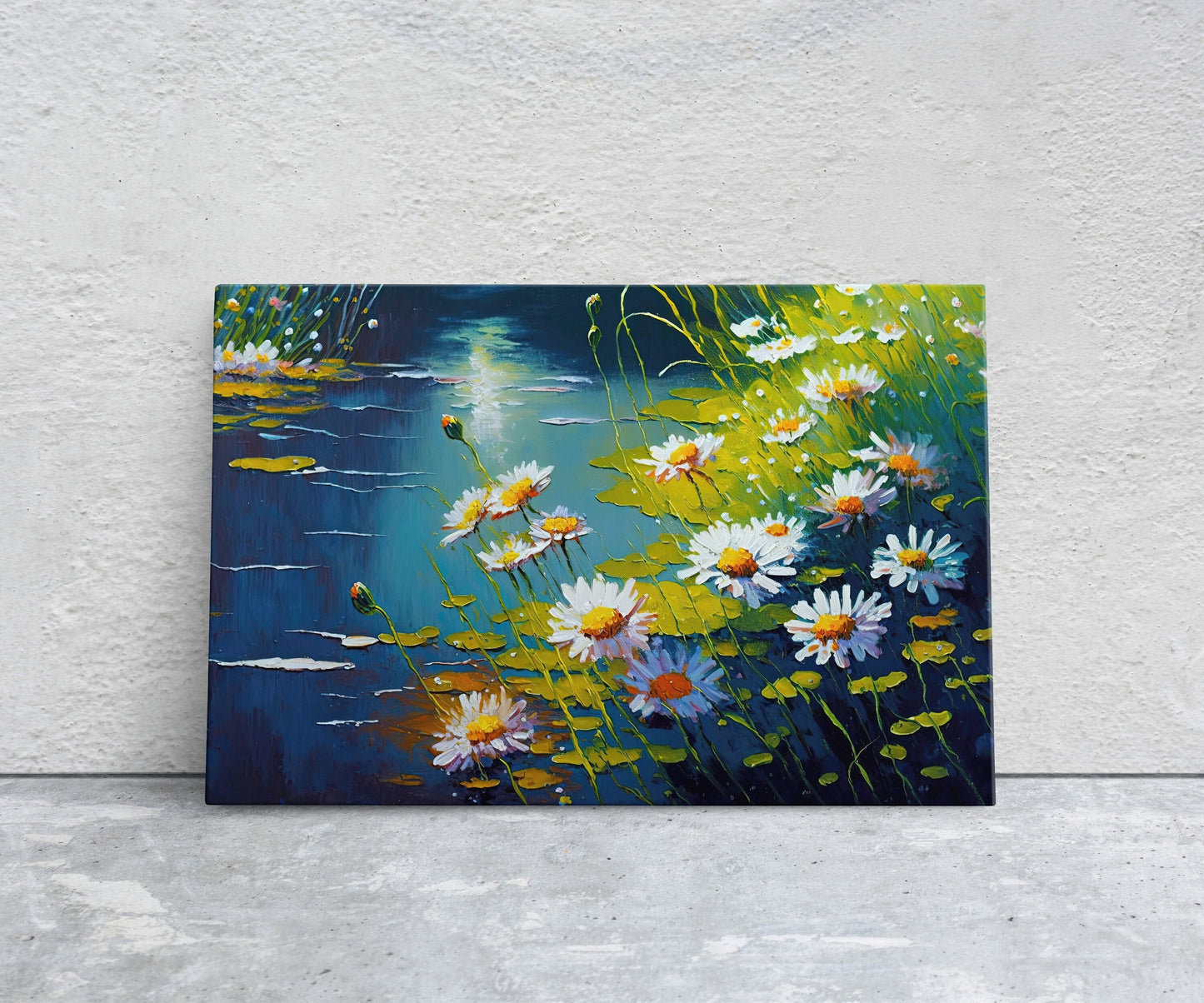 Camellia sinensis, Tea Plant, Stream, Flowers Canvas Art Ready To Hang Large Print, Oil Painting, Landscape