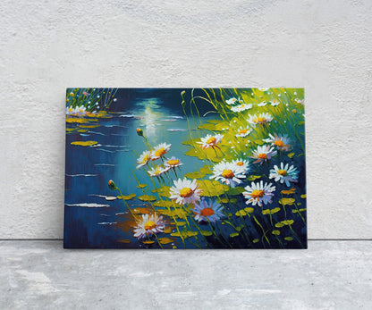 Camellia sinensis, Tea Plant, Stream, Flowers Canvas Art Ready To Hang Large Print, Oil Painting, Landscape