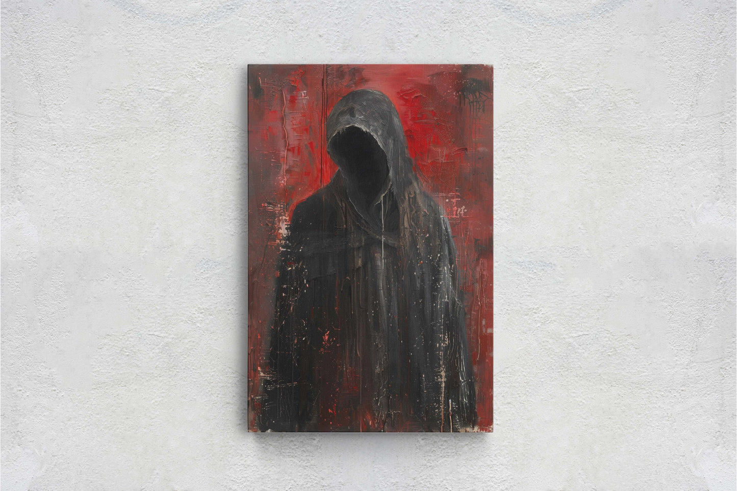 Figure of Death, Dark Robed Figure, Creepy Painting, Gothic Art, Dark Academia, Victorian Art, Red Decor