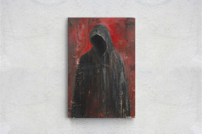 Figure of Death, Dark Robed Figure, Creepy Painting, Gothic Art, Dark Academia, Victorian Art, Red Decor