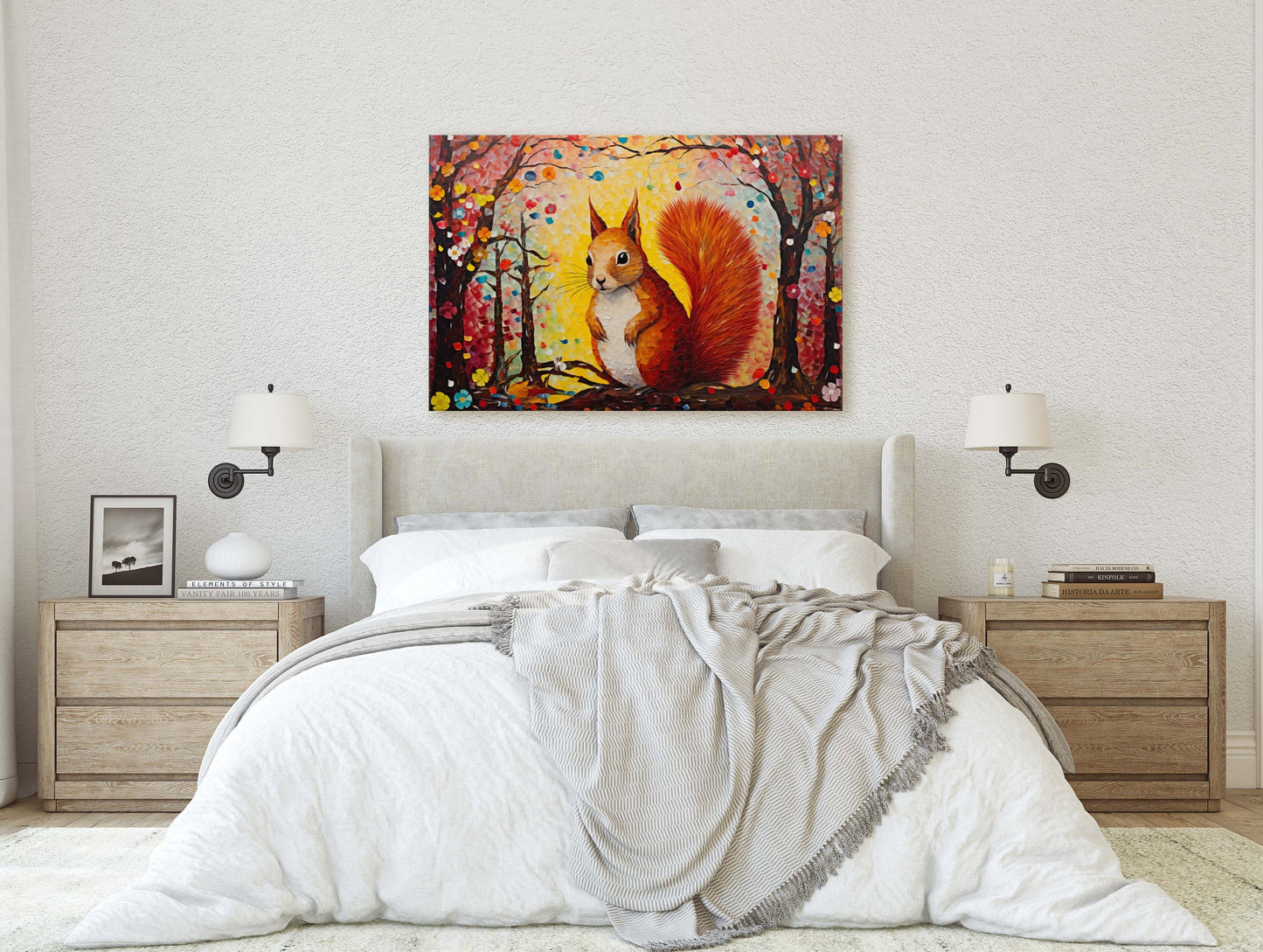 Colorful Squirrel, Woodland Animal, Canvas Framed, Large Art print, Bright Vivid Decor, Cute and Fun, Red Squirrel