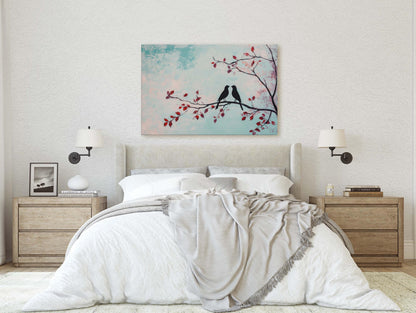 Lover birds, Bird Print, Pastel Colors, Contemporary Print, Blue Pink