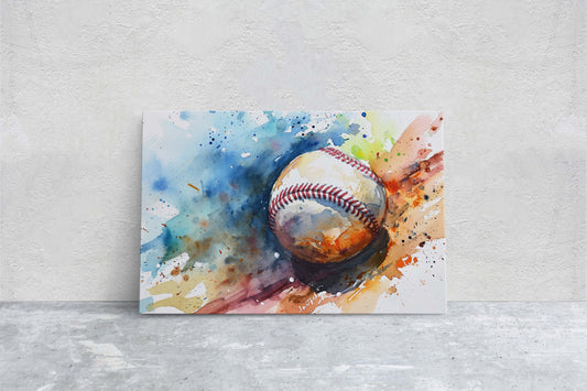 Baseball Painting, Watercolor, Sports Decor, Framed Canvas, Large Print, Gift for Dad, Gift for Him, Kids Room, Boys Room, Husband Gift