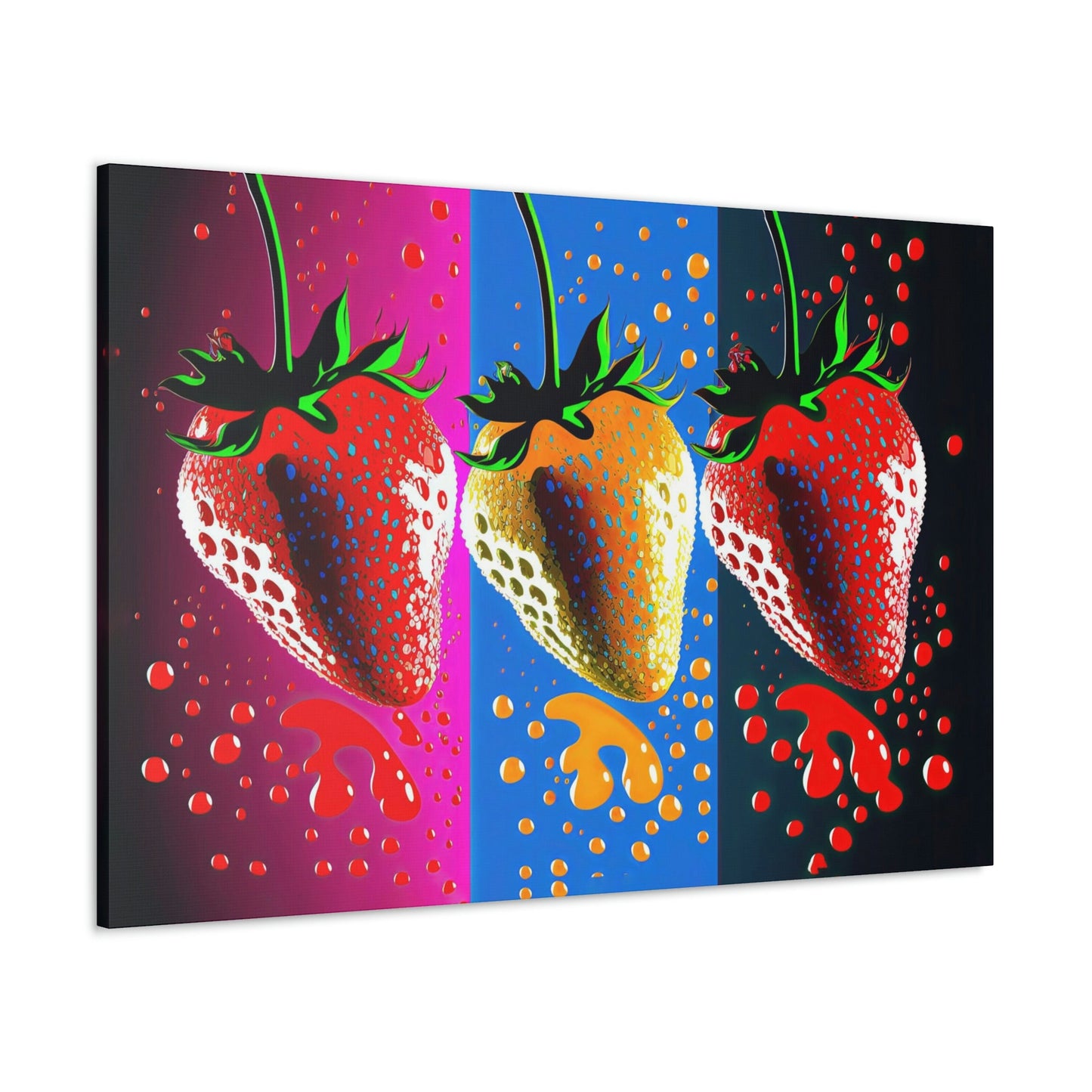 Strawberry Pop Art Canvas Art Ready To Hang Large Print, Bright Colorful