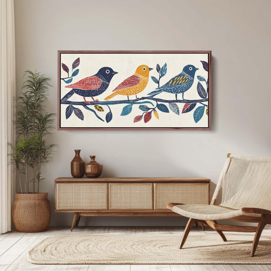 Linocut Bird Art, Scandinavian Art, Abstract Birds, Contemporary Decor