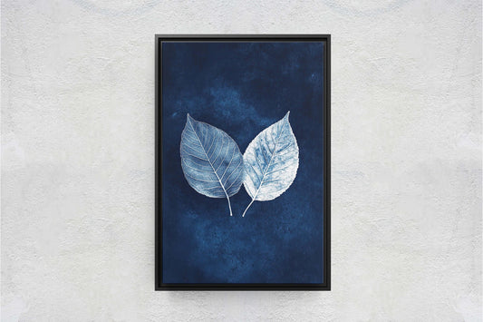 Cyanotype Leaves, Leaf painting, Blue white Art, Contemporary Decor