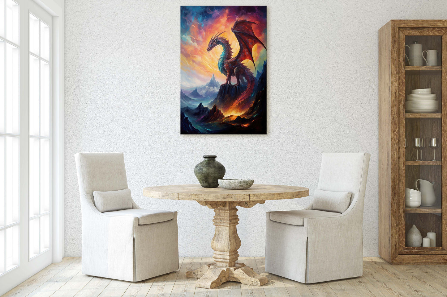 Dragon Portrait, Volcano Dragon, Mythical Creature, Fantasy Animal, Framed Canvas, Poster Print, Game room, Man Cave