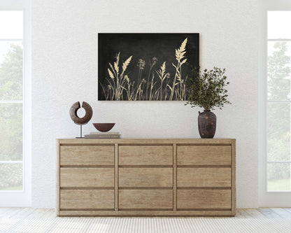 Grass Field Painting, Black and White, Wild Grass Art, Minimalist Art