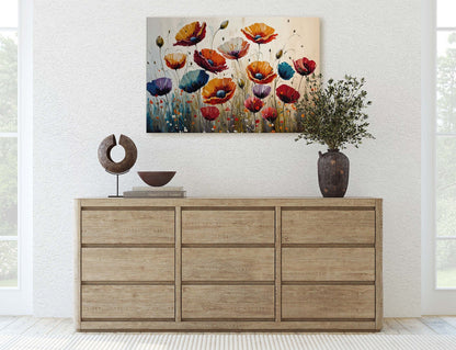 Colorful Poppy Flowers Fine Art Canvas Art Ready To Hang Large Print, Oil Painting, Poppies