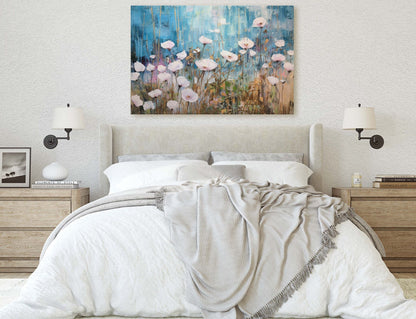 White Poppies on Canvas, Wildflower Print, Subtle Decor, Flower Art, Painting Print, Abstract Flowers, Impressionist Art, Large Print