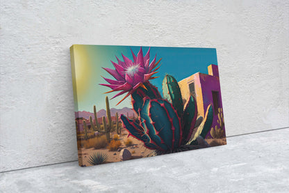 Blooming Cactus, Southwest Art,Ready To Hang, Large Print, Painting, Desert Landscape, Contemporary Art, Modern Art, Surreal Desert