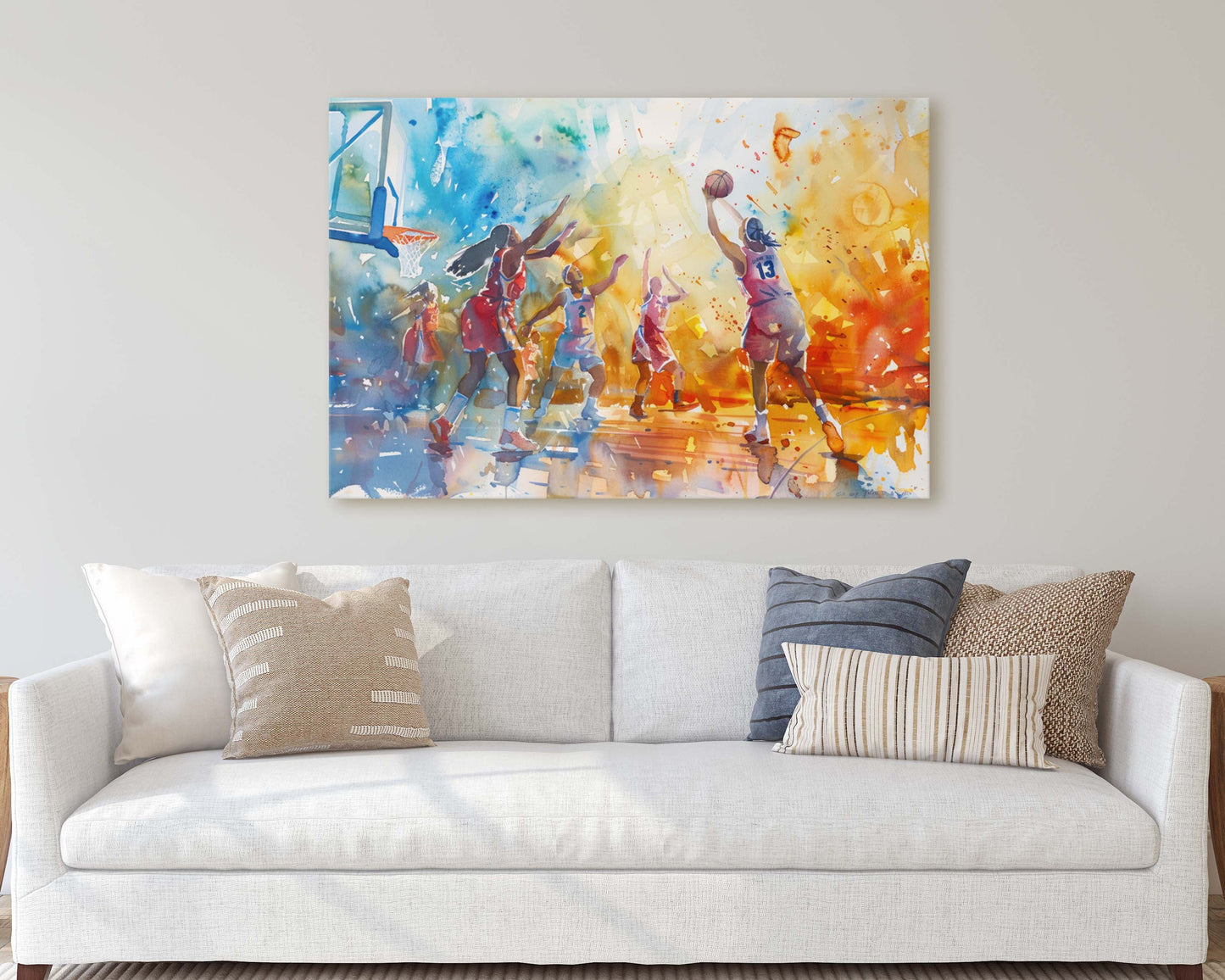 Women's Basketball, Girls Basketball, Colorful sports, Woman Sports, Large Art Print, Framed Canvas, Girls Room, Kids room, Athlete