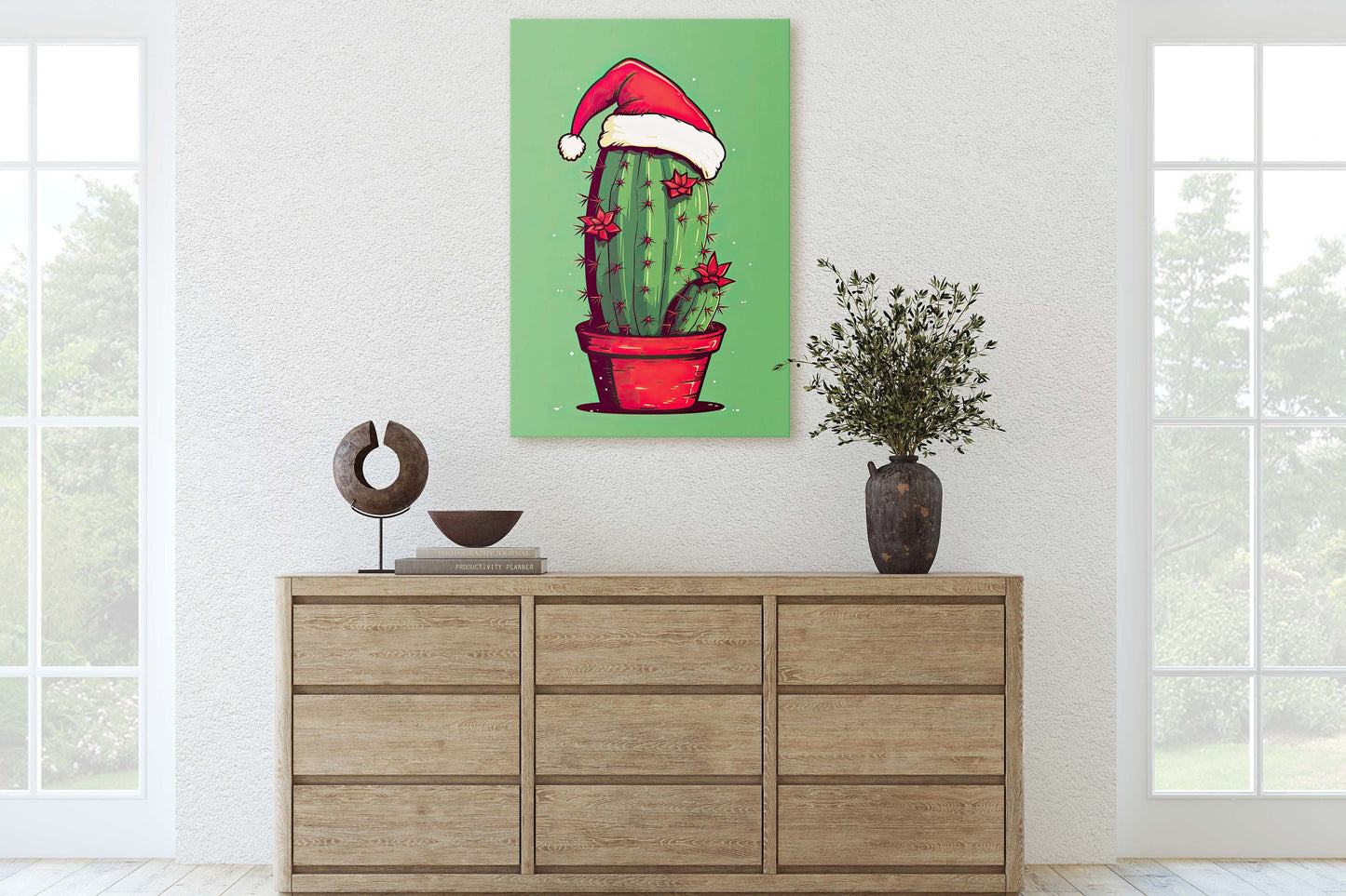 Christmas Cactus, Cute Cactus, Cute Christmas Decor, Illustration, Southwester, Chibi Style, Cartoon Cactus