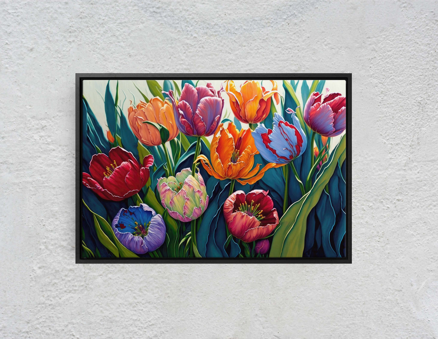 Tulip Field Fine Art Canvas Art Ready To Hang Large Print, Oil Painting, Colorful flower