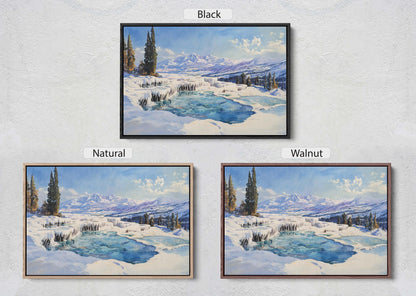 Snow Hot Springs, Winter painting, Scenic Art,  Winter Mountain Print
