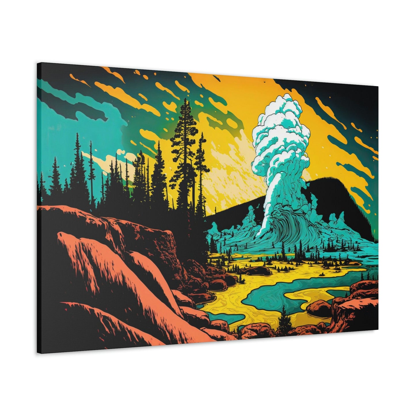 Yosemite Park Pop Canvas Art Ready To Hang, Oil Painting Happy, Bright