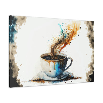 Watercolor Coffee Canvas Art Ready To Hang Large Print, Oil Painting, Colorful, Water Color, Cafe, Kitchen