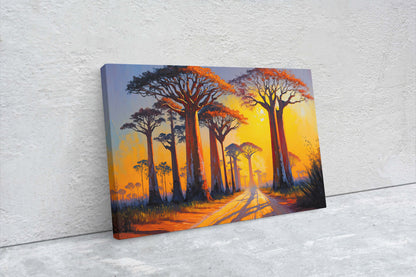 Baobab Avenue, Menabe Madagascar, Tree, Natural monument Canvas Art Large Print, Painting, Landscape