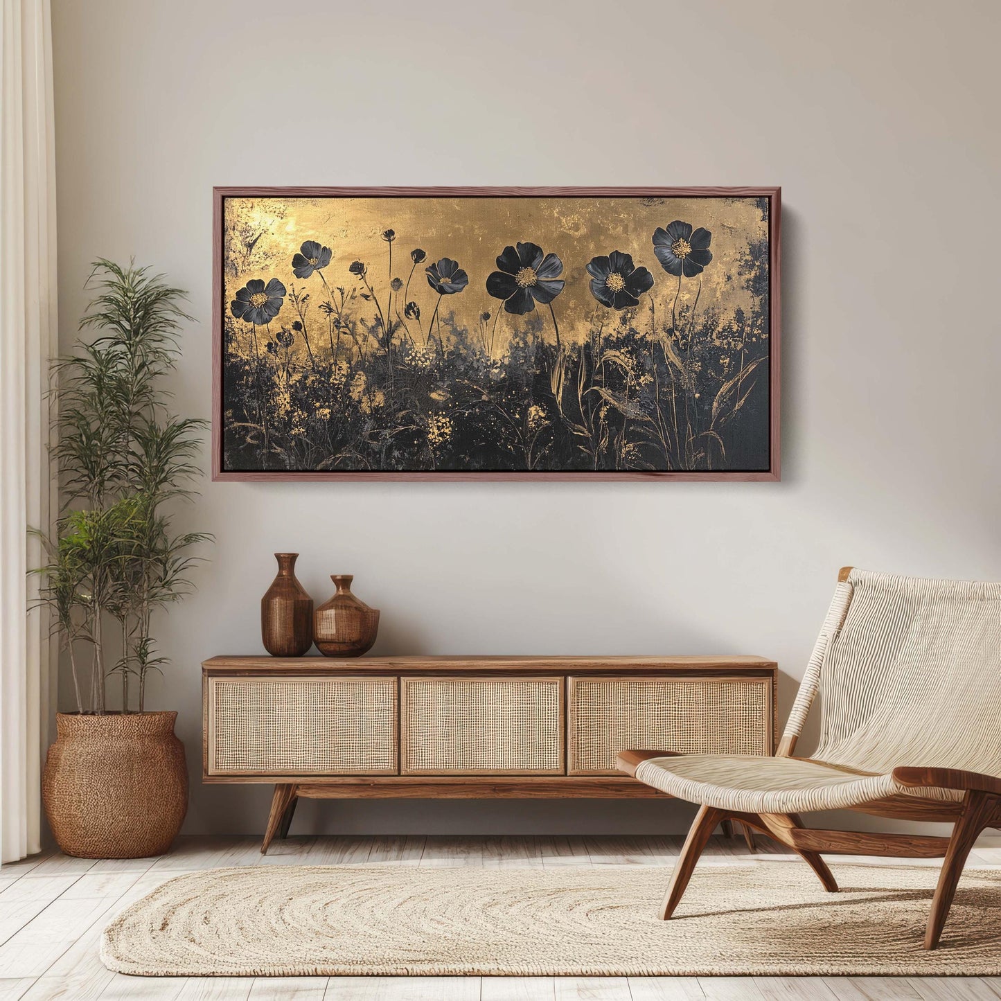 Black and Gold, Wildflowers Print, Flower Art, Botanical Print, Modern, Contemporary