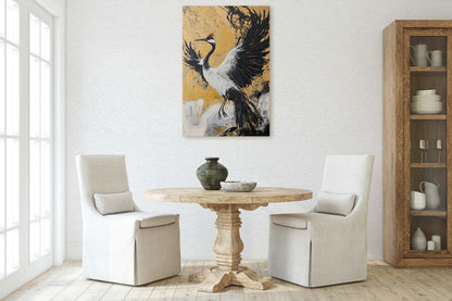Japanese Crane, Gold Crane, Wabi Sabi, Bird Print, Japandi