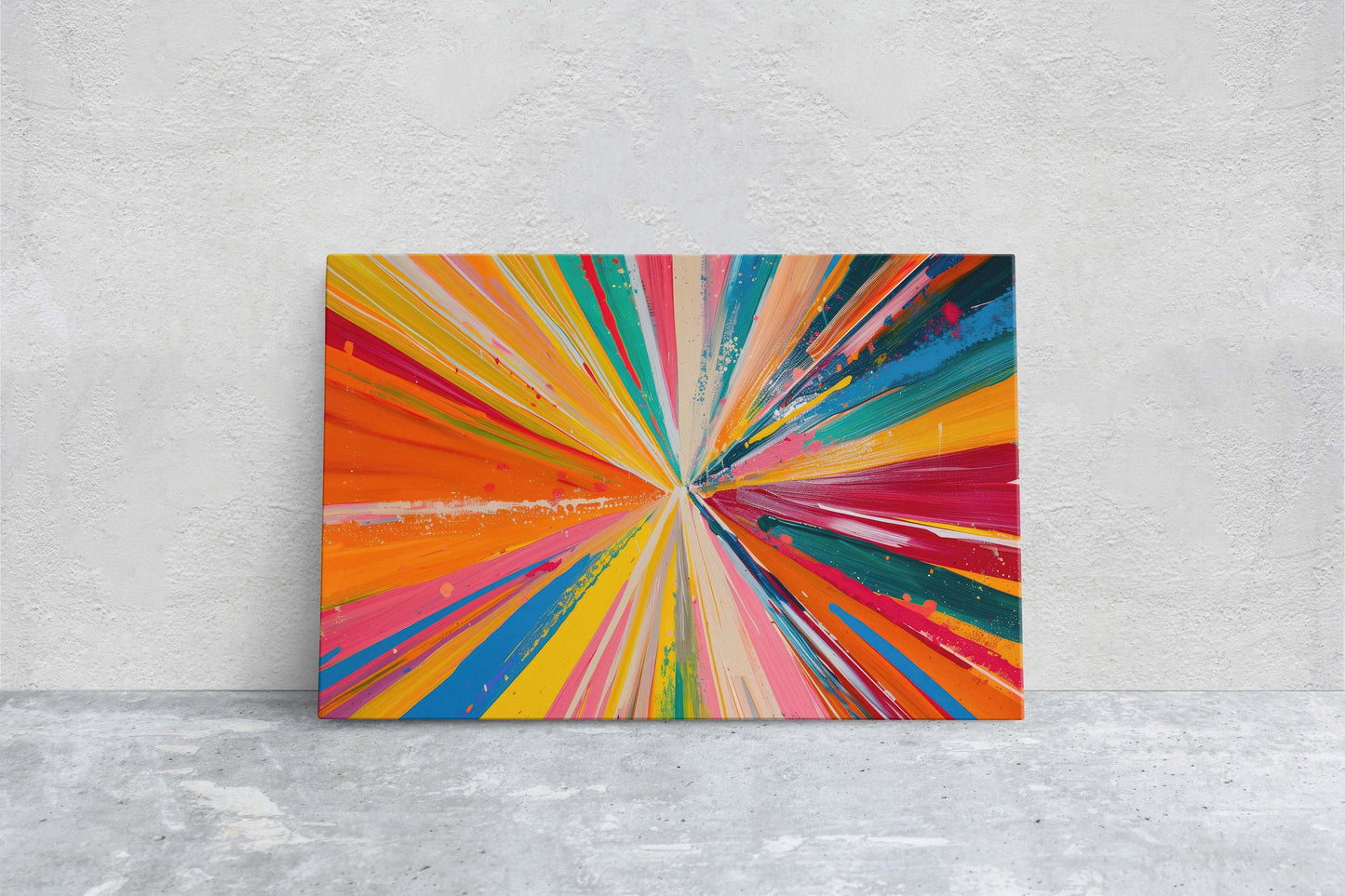 Abstract Color, Color Theory, Starburst, Sunburst, Modern Art, Contemporary, Framed Canvas, Statement Piece, Large Art Print, Rainbow Vivid