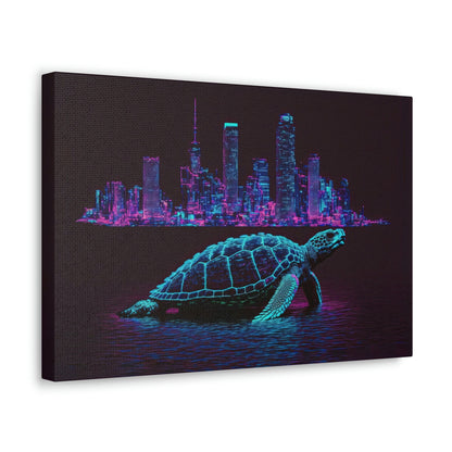 Turtle Pixel Art Canvas Art Ready To Hang Large Print, Man Cave, Video Game, Retro, Synthwave, Neon