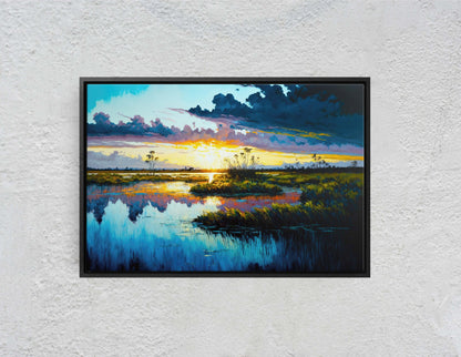 Everglades National Park Canvas Art Ready To Hang Large Print, Oil Painting, sunrise landscape, Sunset
