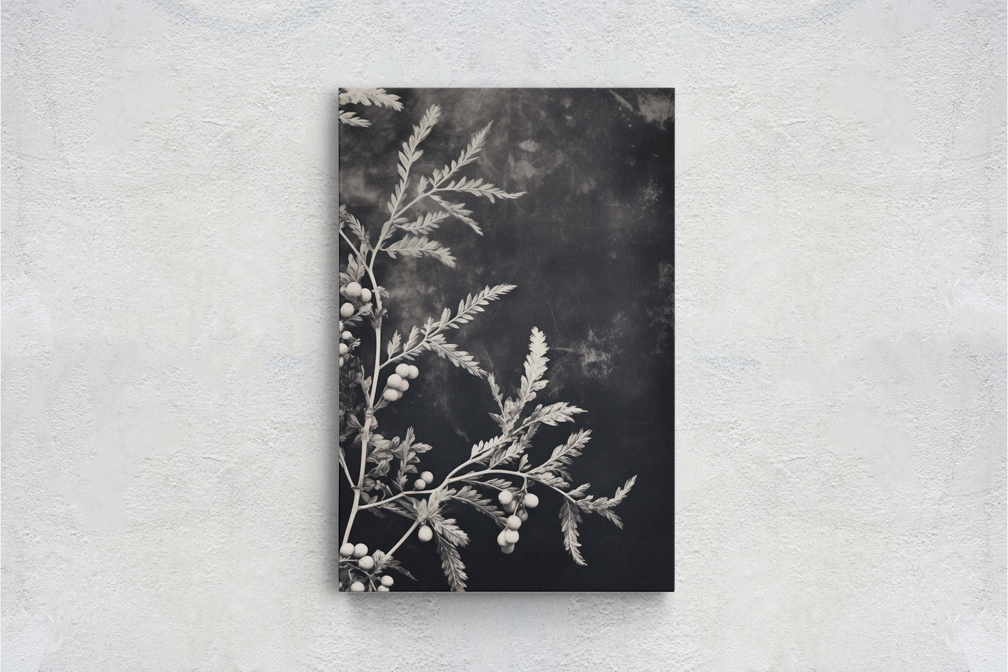 Botanical Print, Black and White, Minimalist Painting, Farmhouse Decor, Floral Wall Art, Framed Canvas, Wildflower Art