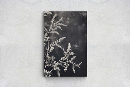 Botanical Print, Black and White, Minimalist Painting, Farmhouse Decor, Floral Wall Art, Framed Canvas, Wildflower Art