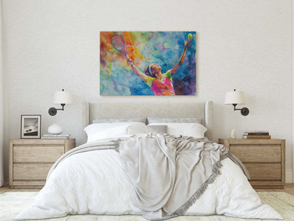 Women's Tennis, Girls Tennis, Colorful sports, Woman Sports, Large Art Print, Framed Canvas, Girls Room, Kids room, Athlete