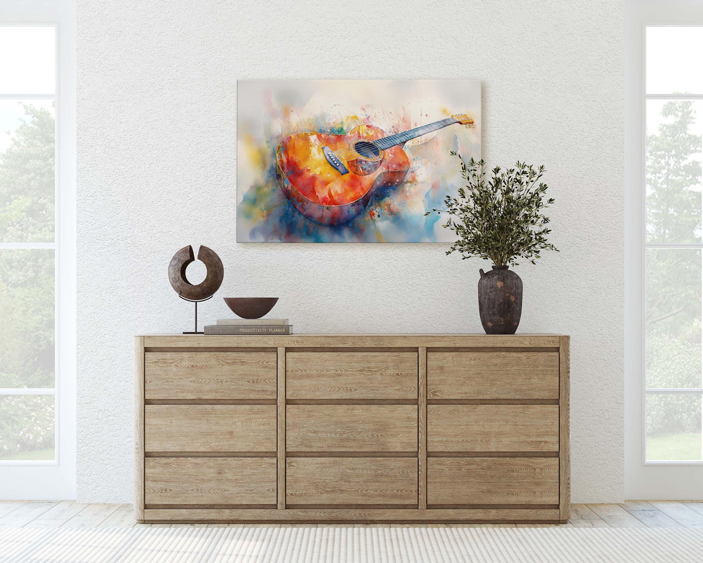 Watercolor Guitar, Music Painting, Instrument Art, Musical Art