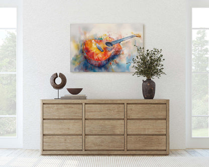 Watercolor Guitar, Music Painting, Instrument Art, Musical Art