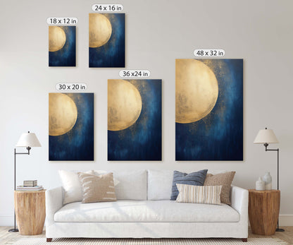Gold Moon on Indigo, Moon Painting, Minimalist Art, Circle Indigo, Maximalist Art, Contemporary Decor, Celestial Art, Space Decor, Night Sky