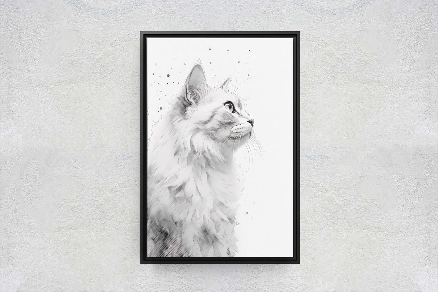 White Cat Portrait, Black and white cat, Feline Profile, Cat lover, Framed Canvas, Cat photography
