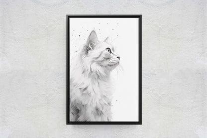 White Cat Portrait, Black and white cat, Feline Profile, Cat lover, Framed Canvas, Cat photography