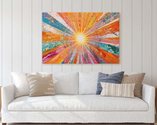 Starburst, Abstract Color, Color Theory, Sunburst, Modern Art, Contemporary, Framed Canvas, Statement Piece, Large Art Print, Rainbow Vivid