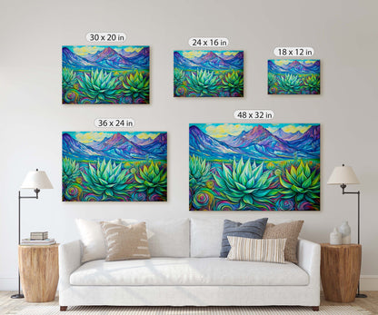 Southwestern Painting, Desert Decor, Agave Art, Framed Canvas, Large Print, Landscape Painting