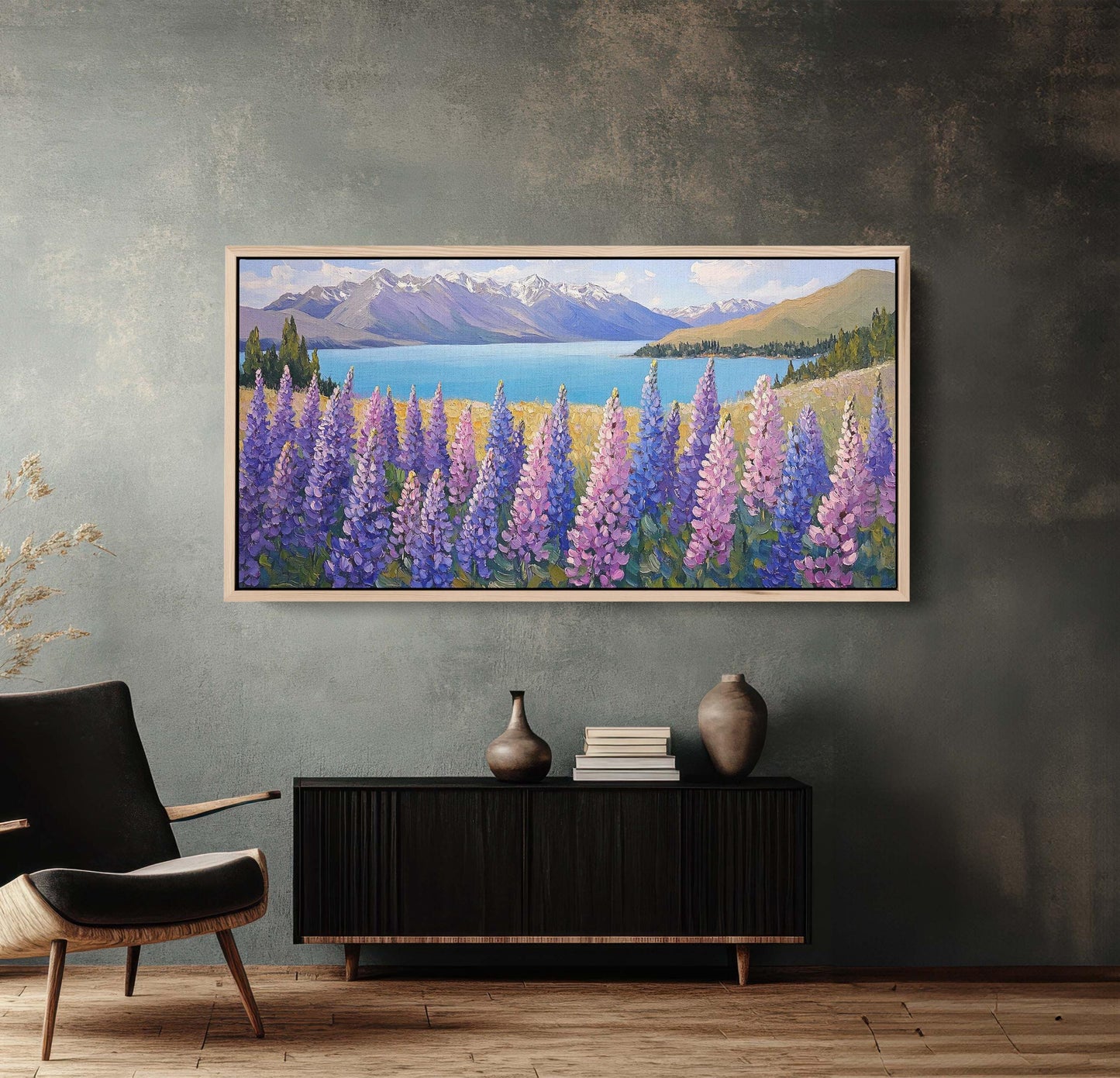 Lake Tekapo Painting, New Zealand Art, Wildflower Lake, Mountain Lake