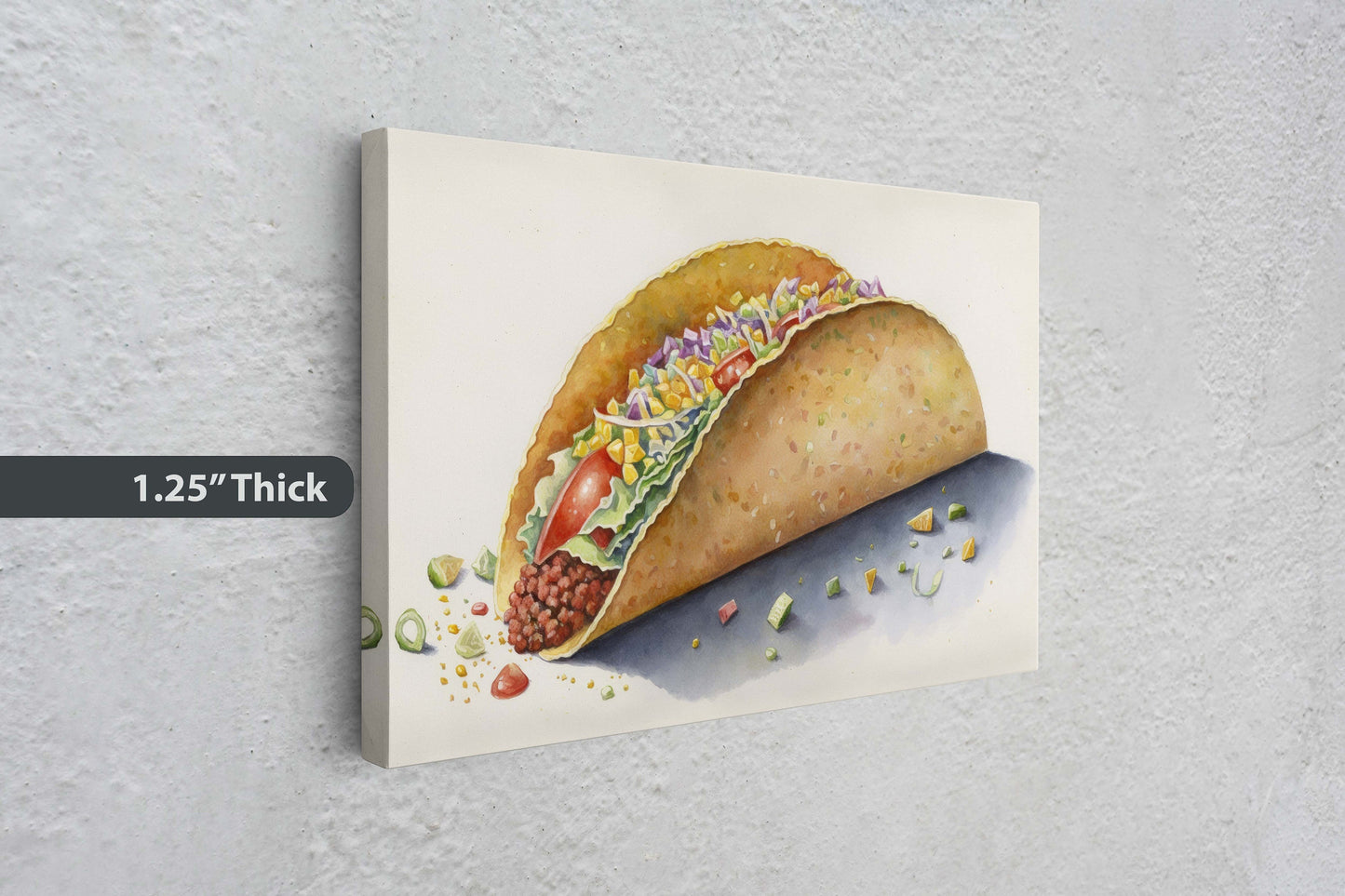 Taco Watercolor, Canvas Art, Ready To Hang Large Print,  Colorful, Water Color, Mexican food, Kitchen Art, Dining Room, Restaurant Art