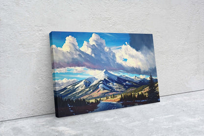 Big Sky Montana, Canvas Art, Ready To Hang, Large Print, Landscape Painting, Dramatic Landscape, Mountain Range, Blue sky mountain,