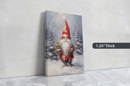Christmas Elf, Christmas Gnome, Santa Clause Flower, Cute Santa, Christmas Decor, Xmas Painting, Framed Canvas